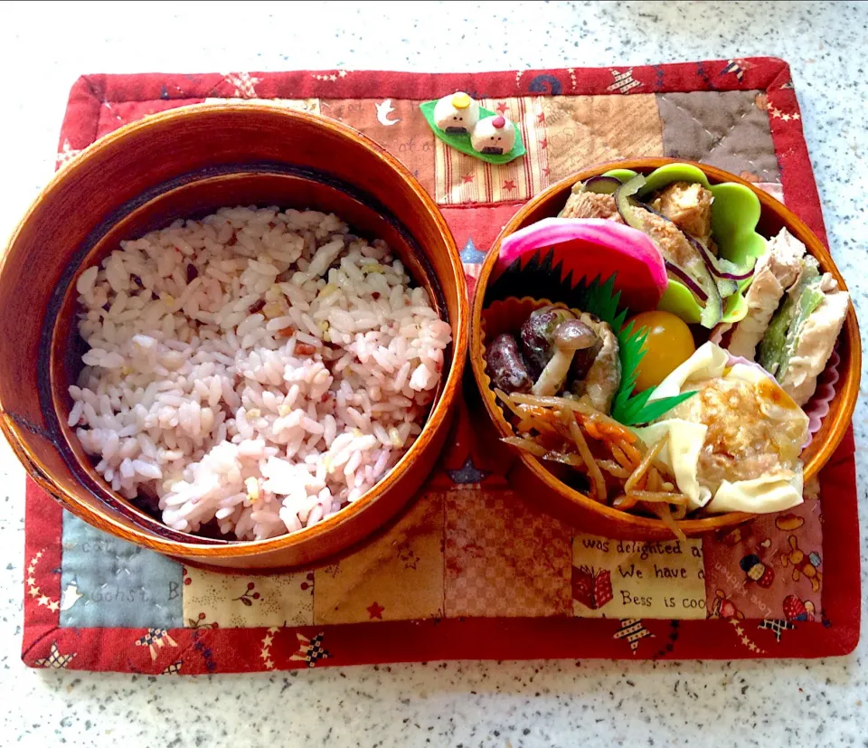 Snapdishの料理写真:昨日のお弁当🍀 #わっぱ弁当  #夫弁当  #丸弁当  #地味弁当|naonaomimichanさん