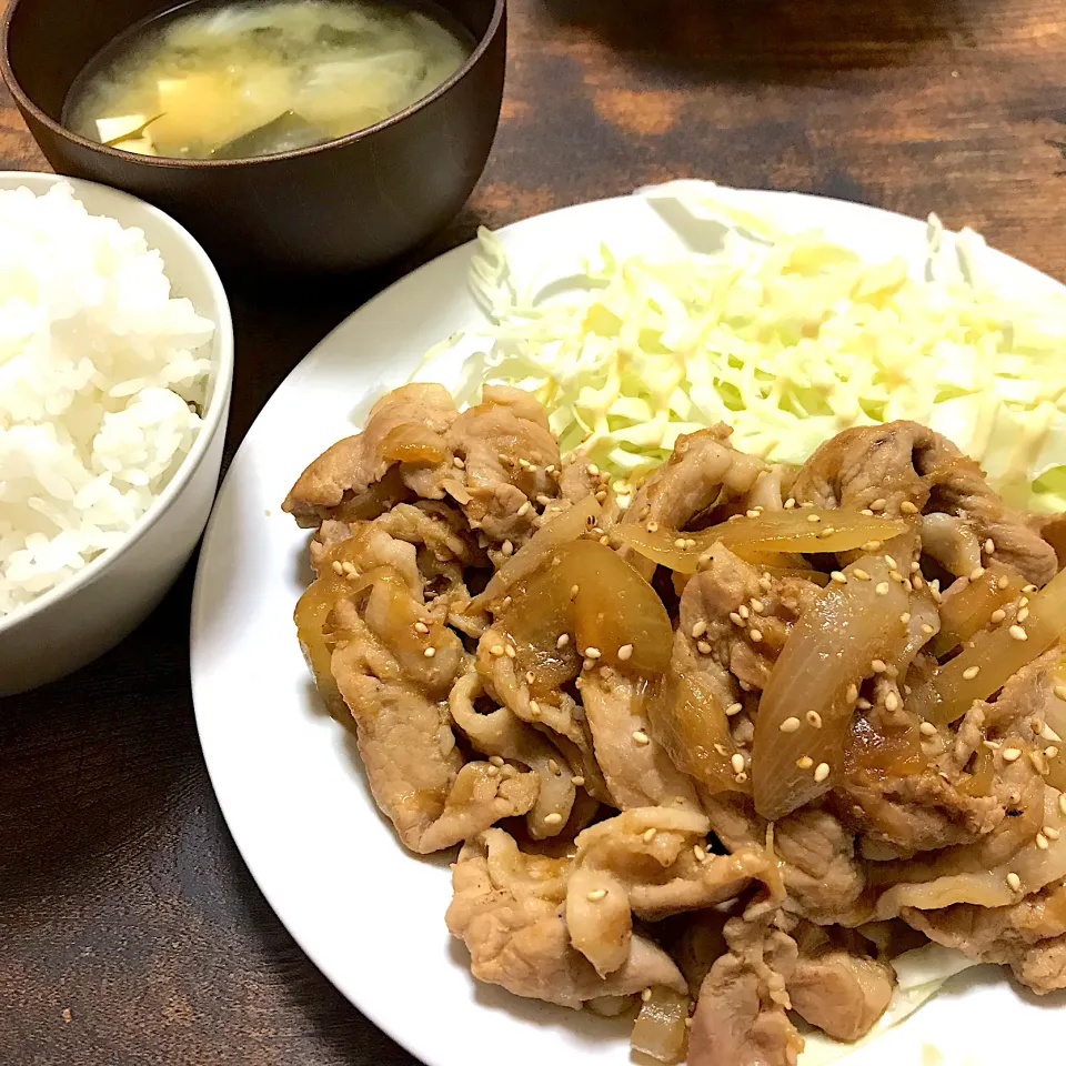 生姜焼き、味噌汁|あさちゃんさん