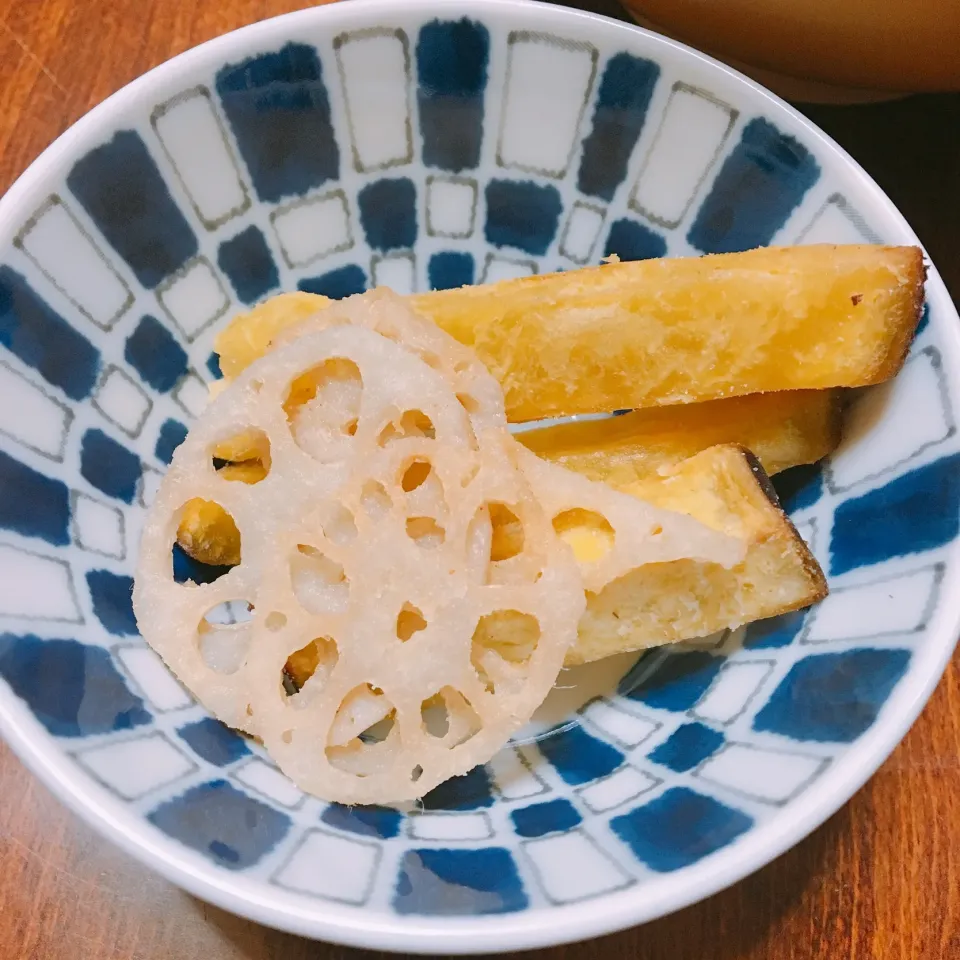 サツマイモとレンコンの素揚げ|ゆきこさん