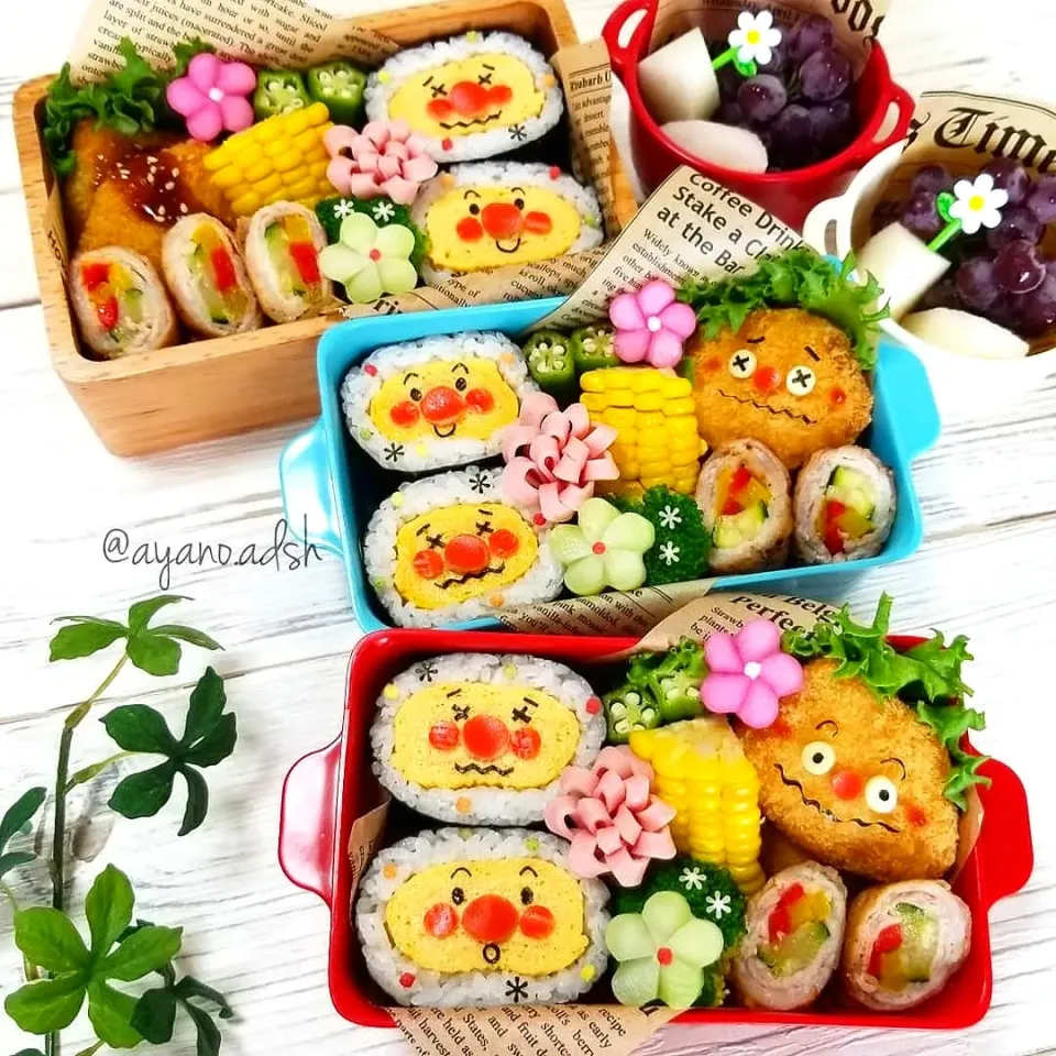 アンパンマン海苔巻き弁当♡カレーパンマンも♪暑くて夏バテ気味の顔いっぱい😅|ayano.adshさん