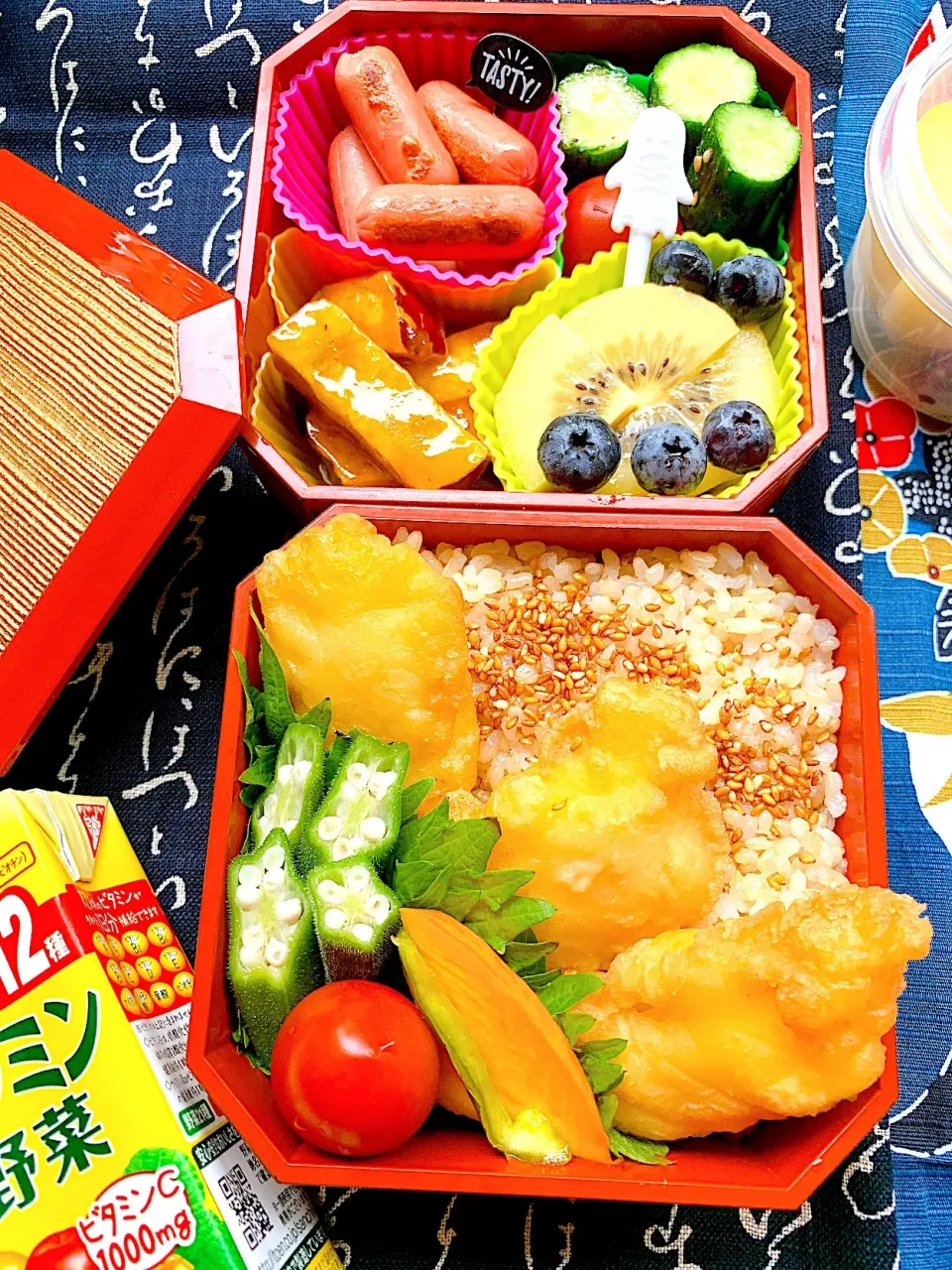 #和食弁当  #お父さん弁当  #玄米ご飯弁当 
 #イカ天丼  #野菜たっぷり ヘルシー弁当 
 #シニア世代弁当|Blueberry🫐さん