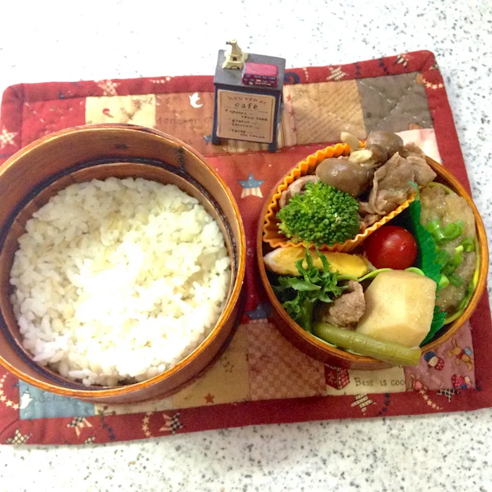 Snapdishの料理写真:今日のお弁当😊 #夫弁当  #丸弁当  #地味弁当  #わっぱ弁当|naonaomimichanさん