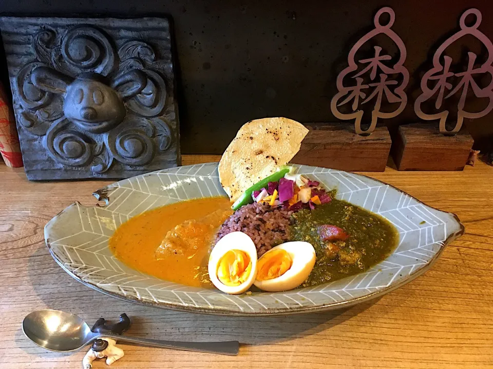 長期成熟鶏のチキンカレー×特撰 キーマほうれん草カレー #森林食堂|Seiichiro Ishiharaさん