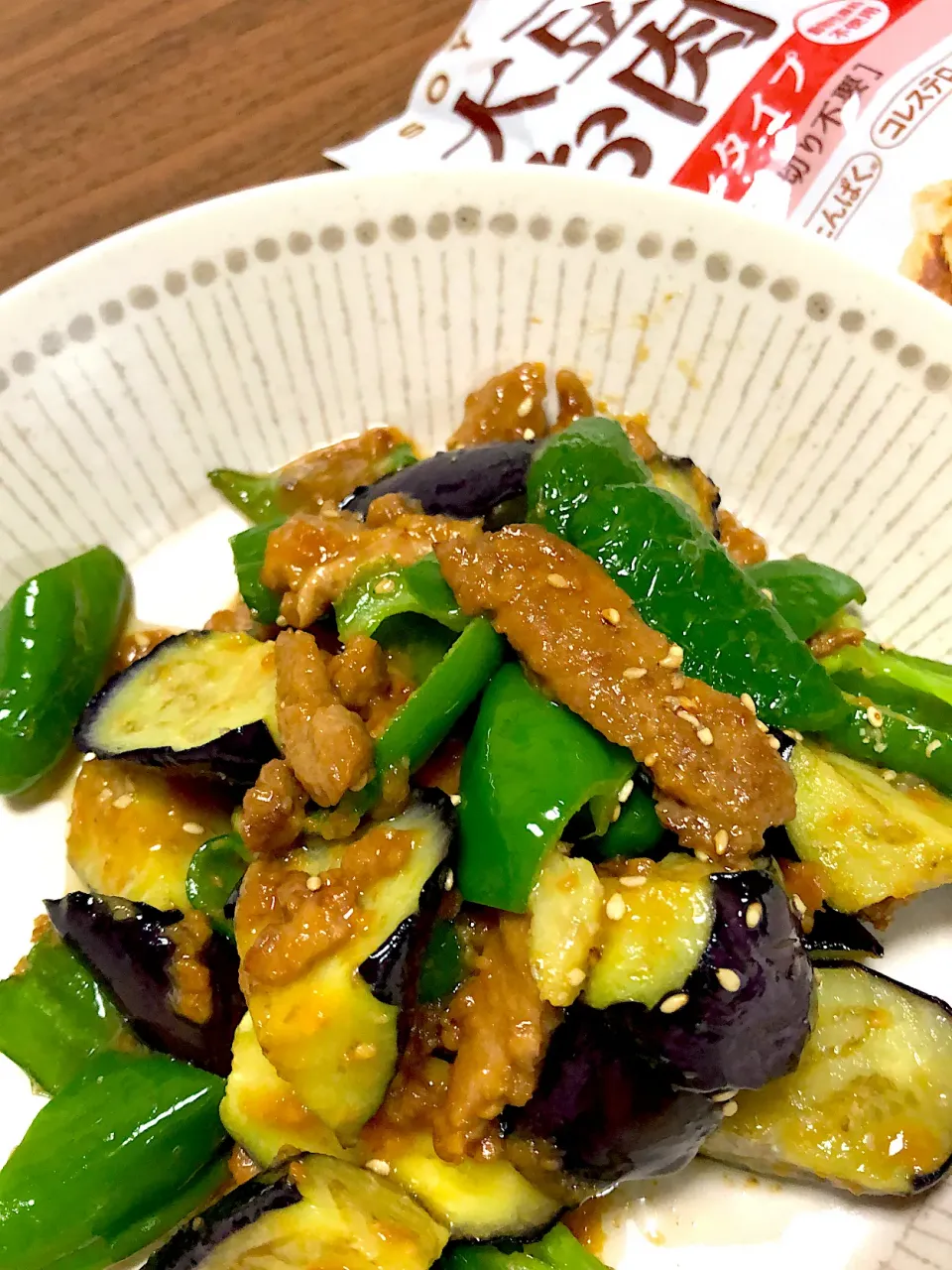 🌸大豆のお肉で「なすとピーマンの味噌炒め」🌸|kikiさん