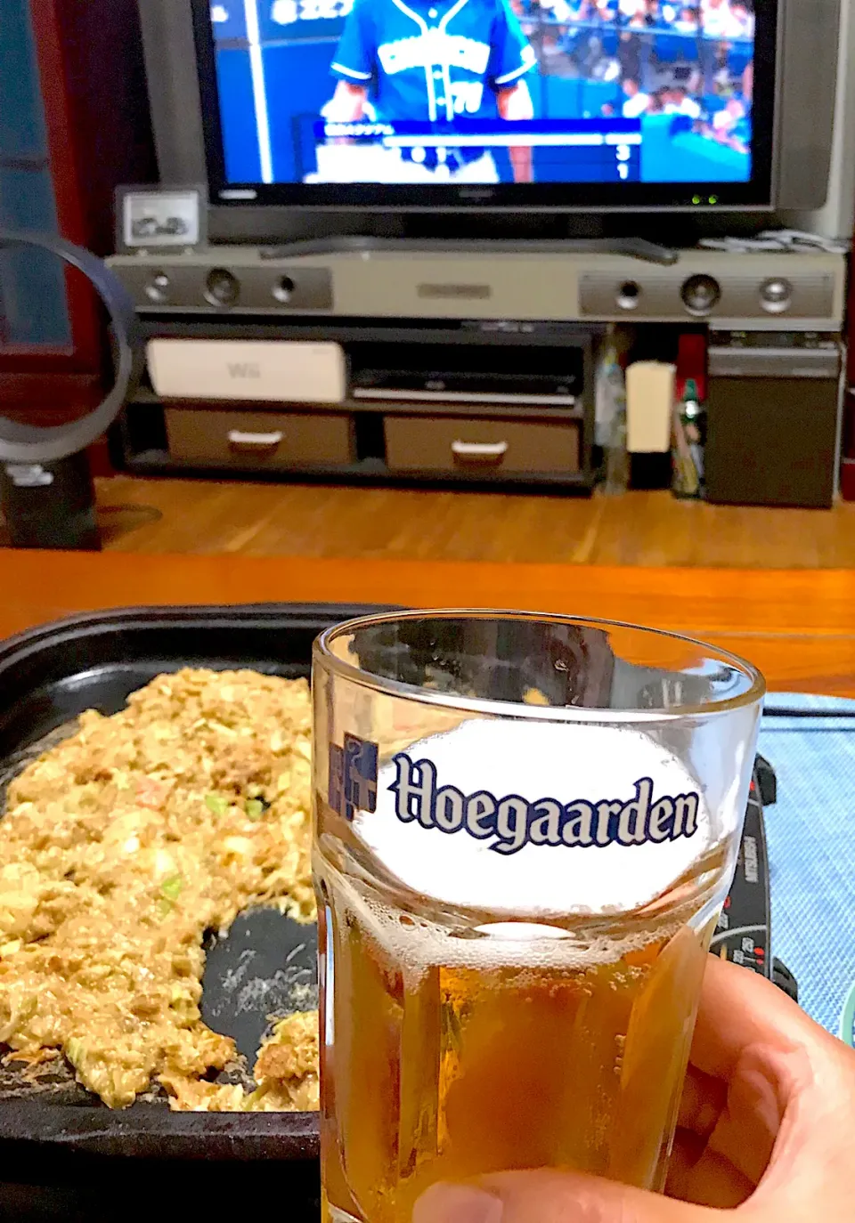 ヨッチャンからいただいた蕎麦すいとんでもんじゃとビールで野球テレビ観戦❣️|シュトママさん