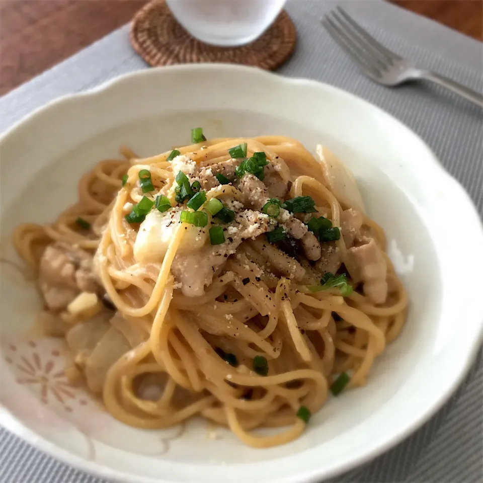 豚ばらと白菜、しめじのクリームスパゲッティ🍝|𓇼 Ⓢ Ⓗ Ⓘ Ⓝ Ⓞ Ⓑ Ⓤ 𓇼さん