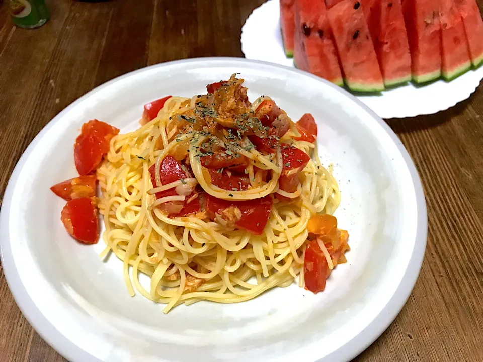 ツナとトマトの冷製パスタ🍅|yummy tommyさん