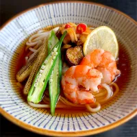 夏野菜の冷やしうどん🦐😋