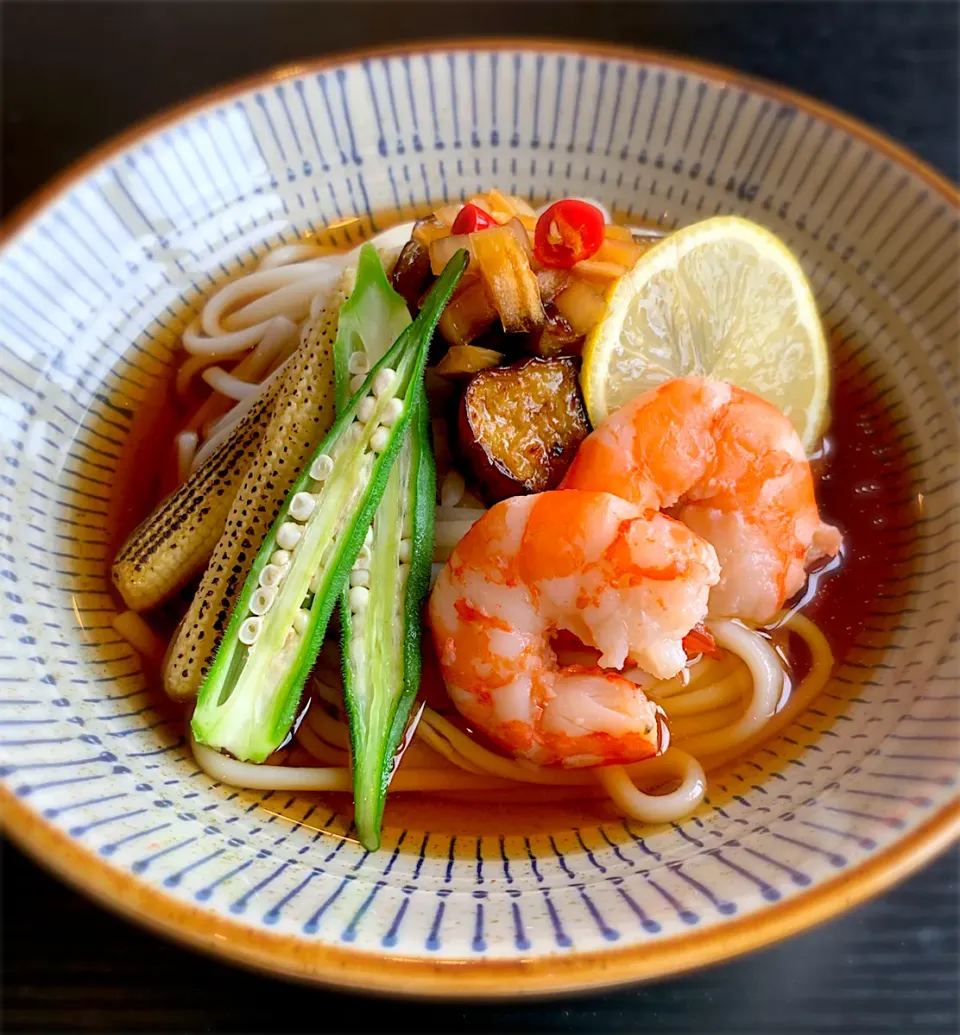 Snapdishの料理写真:夏野菜の冷やしうどん🦐😋|ぽくくんさん