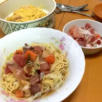 Snapdishの料理写真:魚介の冷菜パスタ、甘酢ソイソース|白石雅和さん