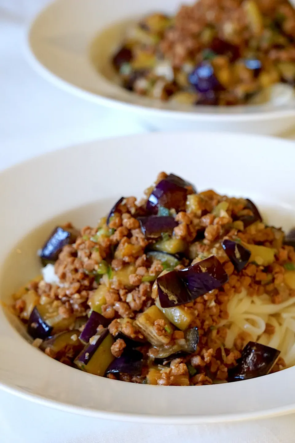 Snapdishの料理写真:大豆のお肉でナスの肉みそうどん|Junさん