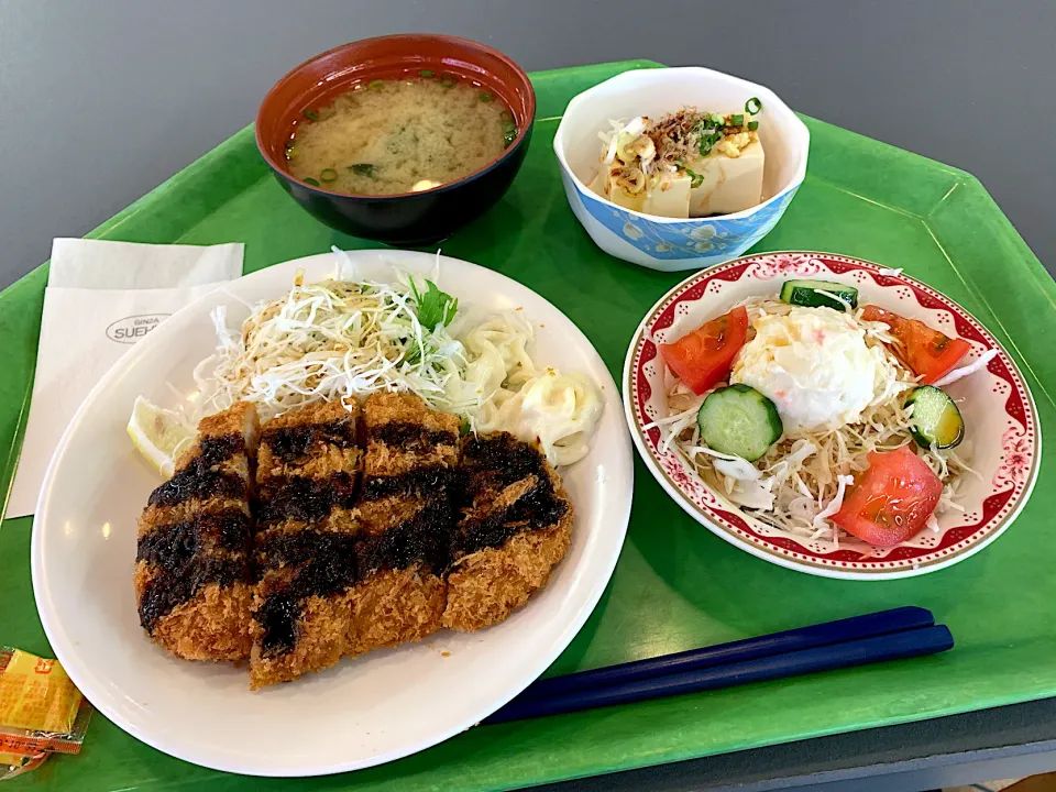 とんかつ、冷奴、ポテトサラダ、味噌汁|Tadahiko Watanabeさん