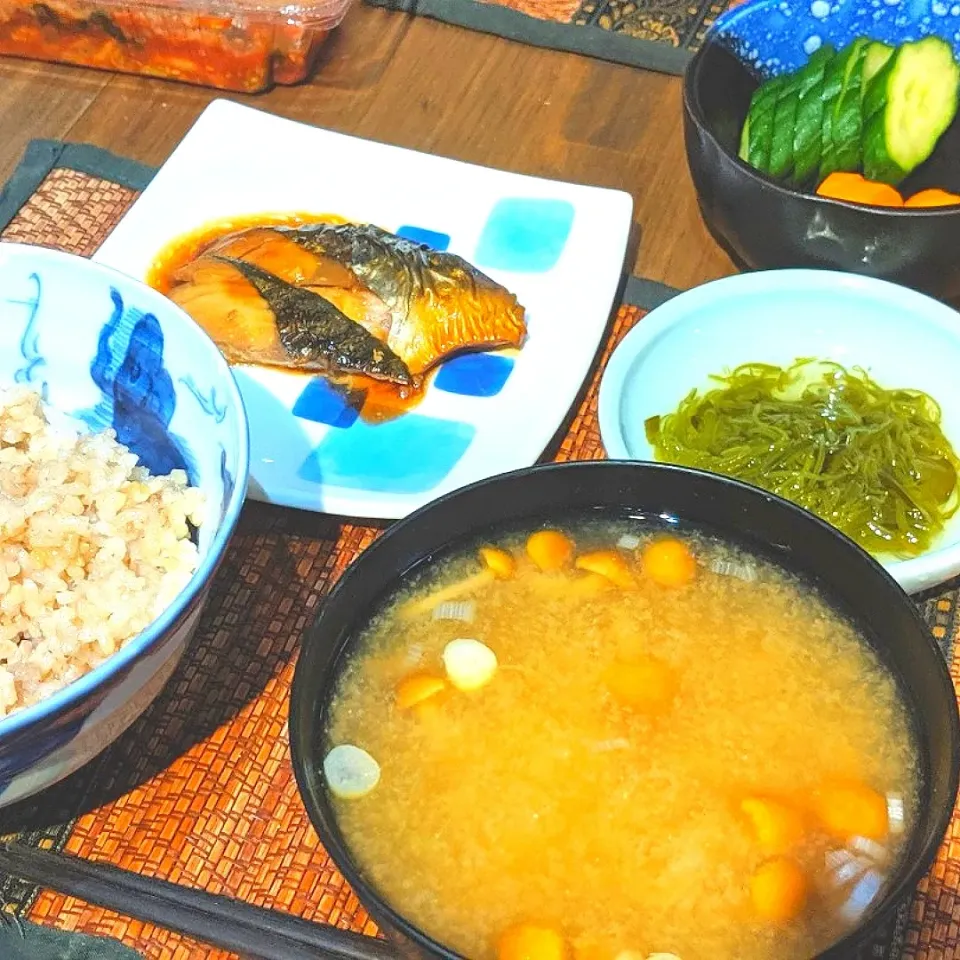 鯖のタレ焼き＆＆めかぶ＆なめこの味噌汁|まぐろさん