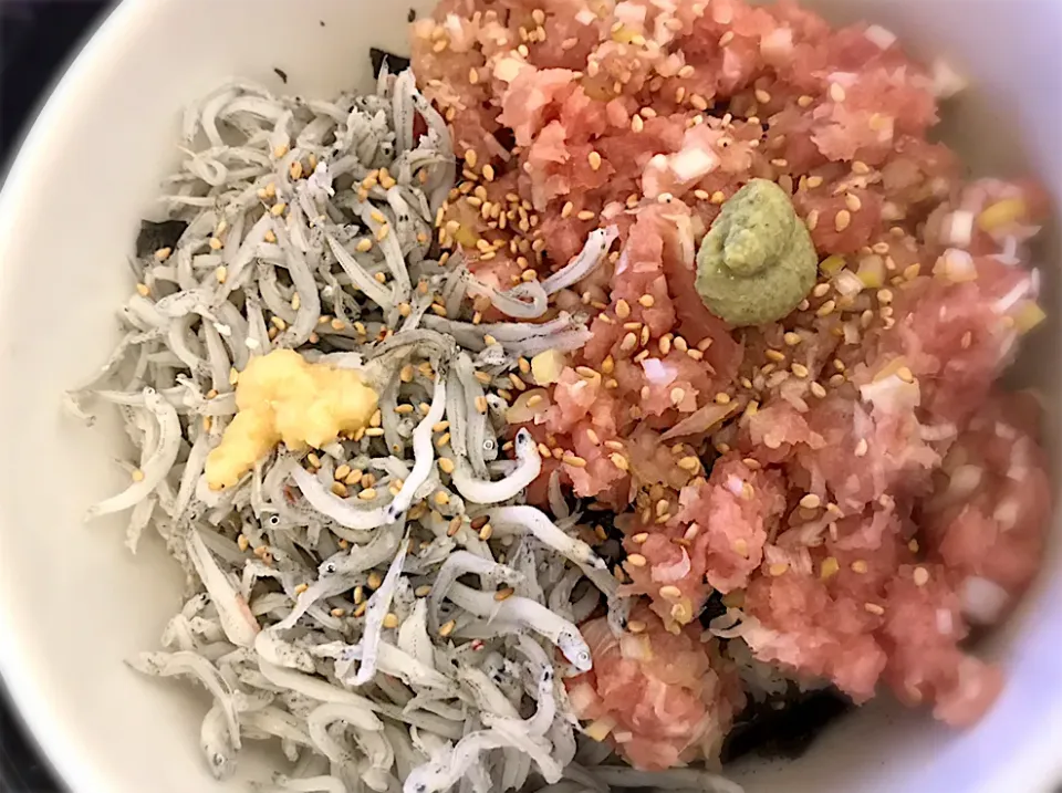 Snapdishの料理写真:釜揚げしらすとネギトロ丼|imachanさん