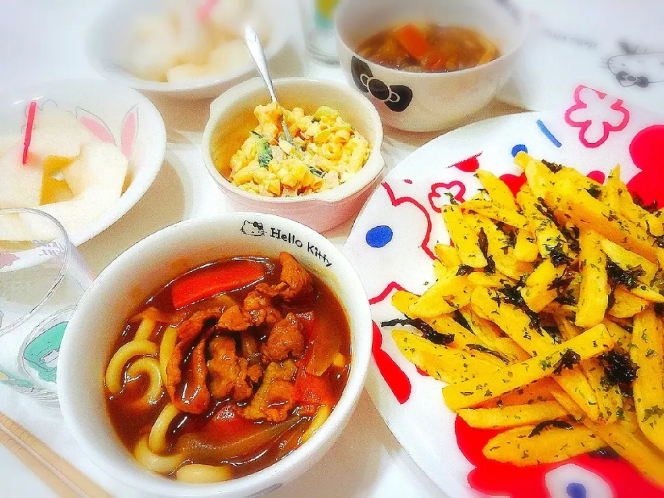 夕食(^ー^)
カレーうどん
ダブルのり塩ポテト
マカロニサラダ(昨日の残り)
梨食べ比べ(二十世紀、幸水)|プリン☆さん