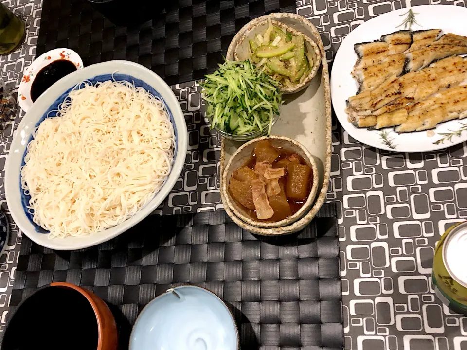 鰻の白焼きと今年初素麺|amiさん