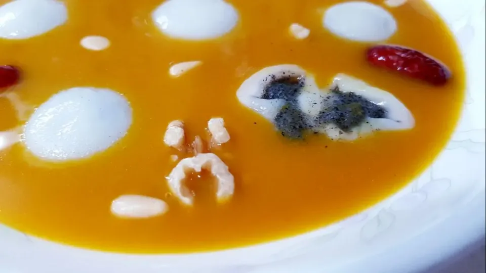 pumpkin cream soup with glutinous rice dumplings|steven z.y.さん