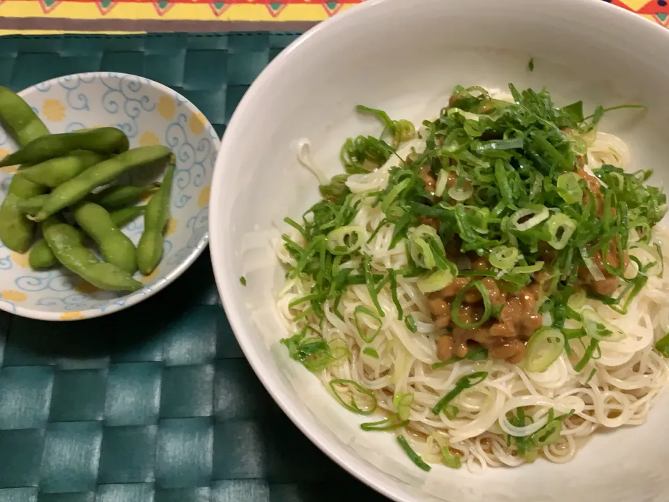 納豆ぶっかけそうめん、枝豆|peanutsさん