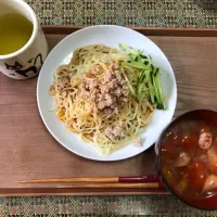 冷やし坦々麺とトマトとウィンナーの洋風スープ|みんとんさん