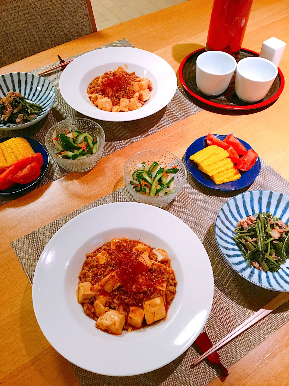 麻婆豆腐、空芯菜塩炒め|papinさん