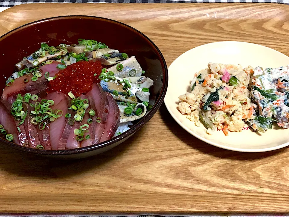 今日の夕食 ☆海鮮丼 ☆ほうれん草白和え ☆おから入り卯の花|まぁたんさん