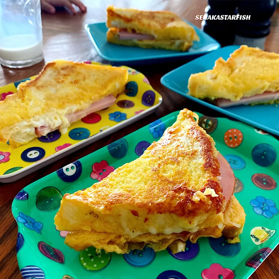 Snapdishの料理写真:FAUCHONの生食パンでクロックムッシュ|愛さん