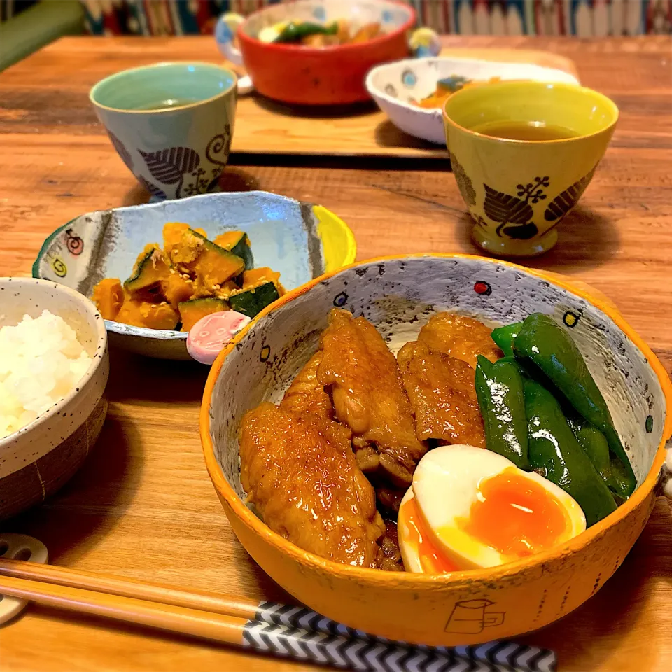 Snapdishの料理写真:手羽先のコーラ煮定食|ともみさん