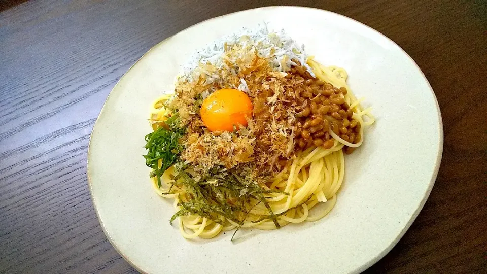 納豆、しらすの和風パスタ|じょうさん