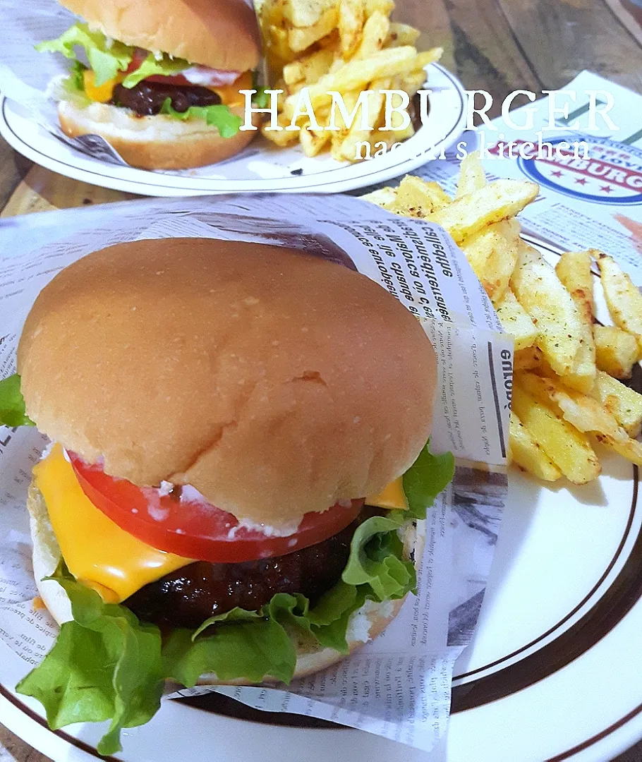 ハンバーガー🍔と山盛りポテト🍟|ナオミさん