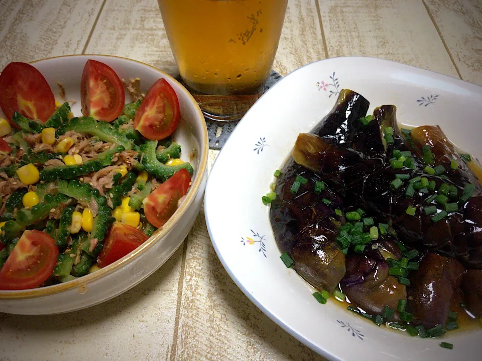 頂いた夏野菜で作る今日の男飯絆(*･ω･)無限ゴーヤ&茄子の煮浸しm(_ _)m|ひーちゃんさん