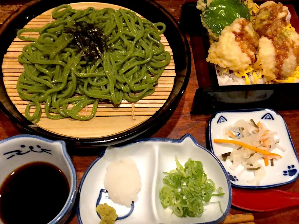 鱧天丼と抹茶ざるうどん|くり坊さん