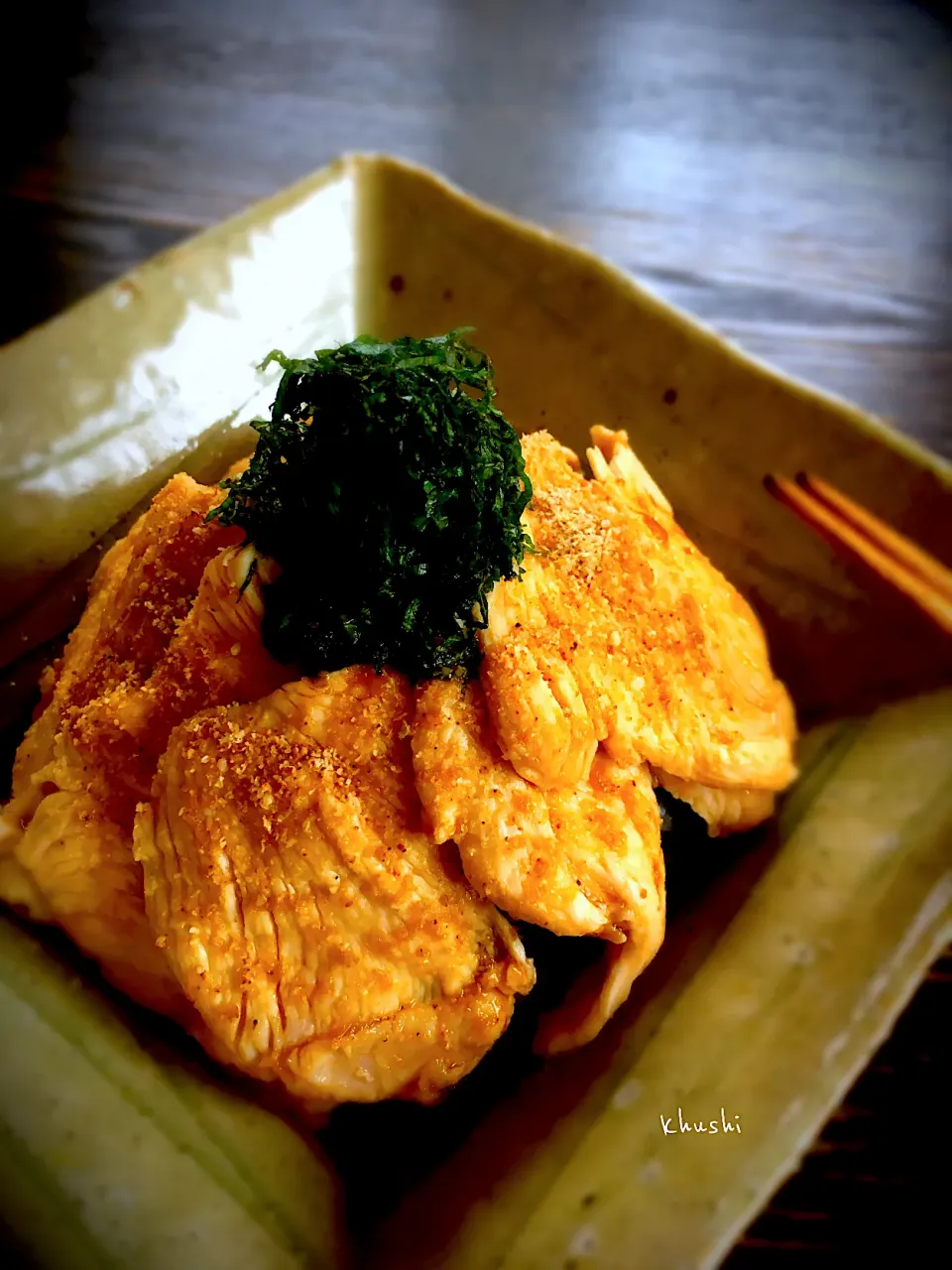 糀甘酒糀リッチ浸けの鶏胸肉で、鶏わさ丼🐓  山葵はタップリが良いのです♬|KOZUEさん