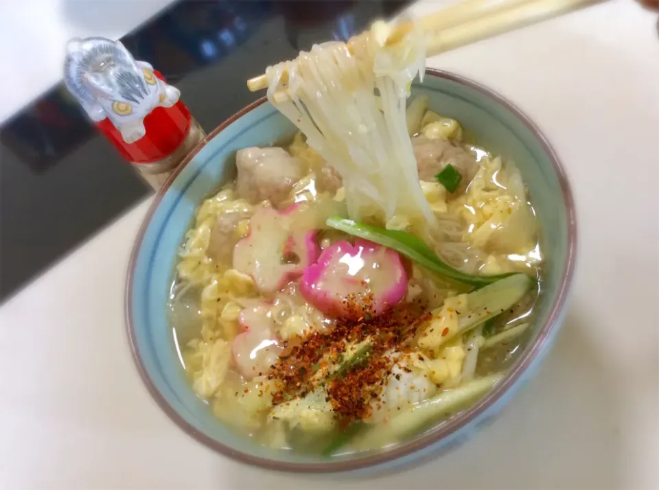 鶏肉だんごを入れた揖保乃糸で温かい煮麺|Takeshi  Nagakiさん