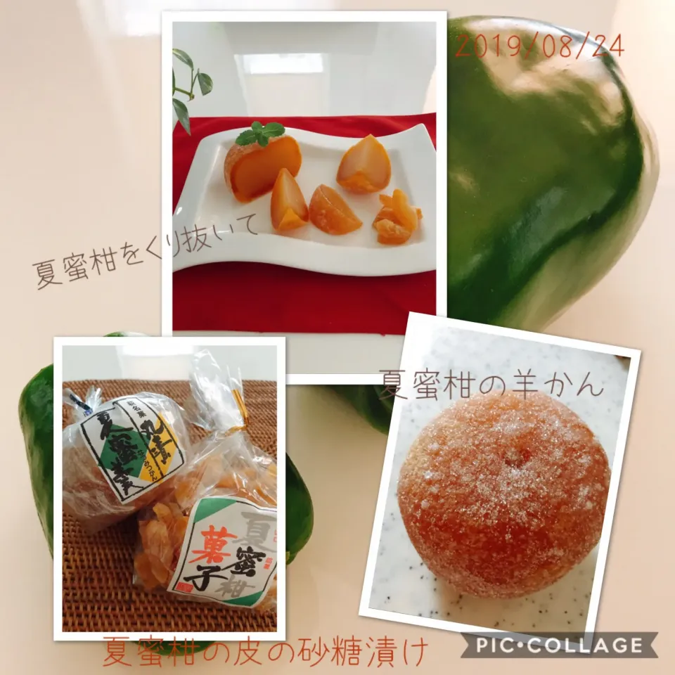 Snapdishの料理写真:#夏蜜羹（夏蜜柑をくり抜いて白羊羹を詰めたもの）TVで紹介されましたよ。|みすてりあすゆっこさん