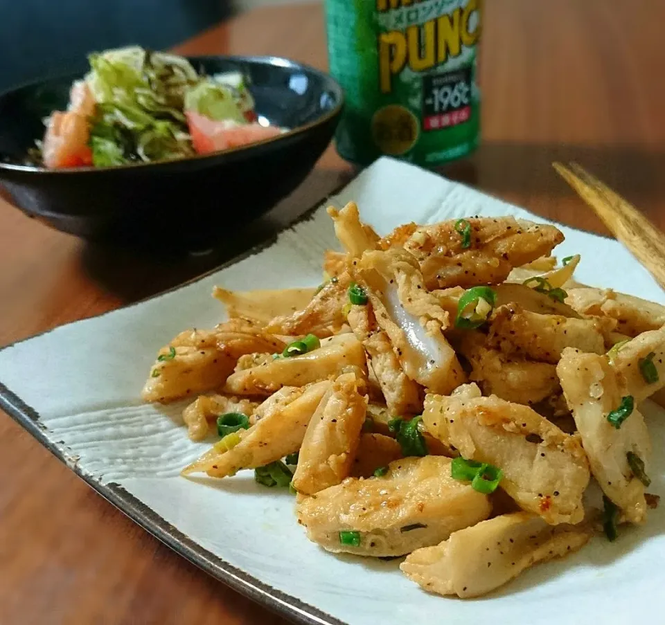 ﾔｹﾞﾝ軟骨のにんにくﾚﾓﾝ醤油炒め|まりおさん