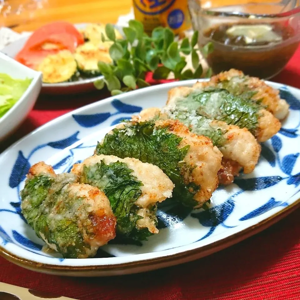 Snapdishの料理写真:久々～おうちご飯
ささみの梅 大葉巻き|とまと🍅さん