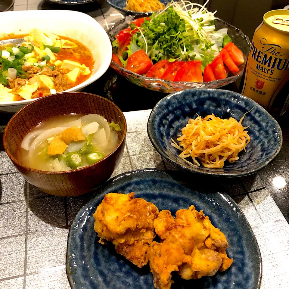 Snapdishの料理写真:レンジ麻婆と殿堂レシピの唐揚げ|hinomizさん