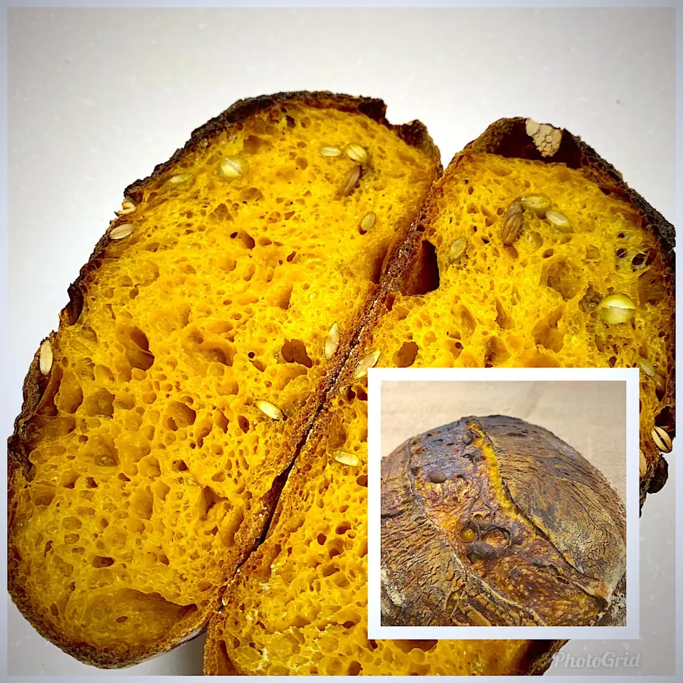 Ground Turmeric Root Sourdough Loaf paired with Toasted Pumpkin Seeds|gonbenさん