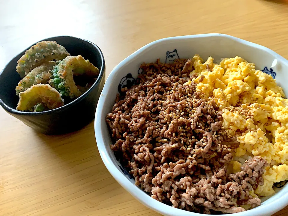 2色丼とゴーヤの唐揚げ|ななつぼしさん