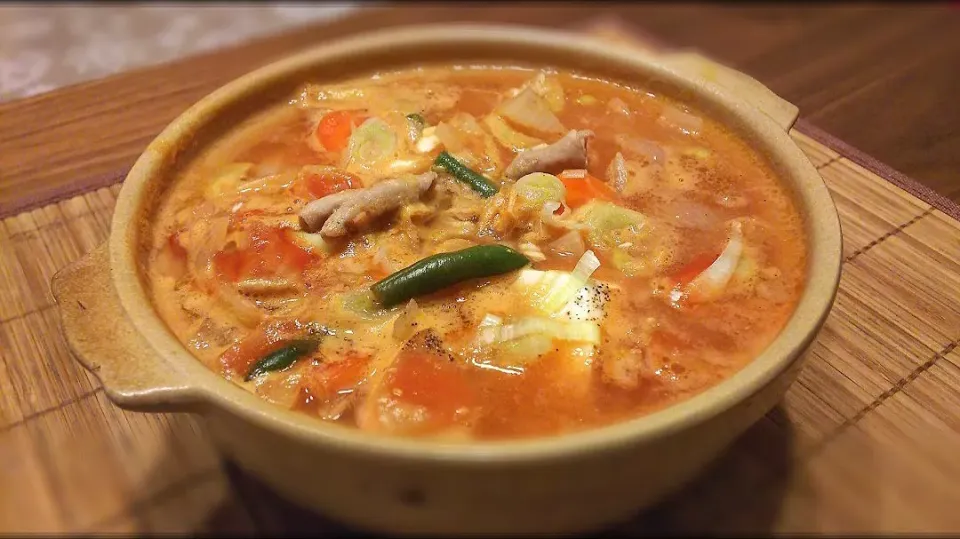 ﾄﾏﾄもつ鍋～🍲
の晩ごはん✨|kaz(*･ω･)さん