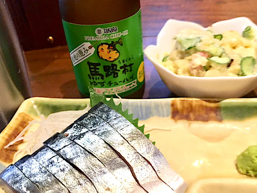 Snapdishの料理写真:"馬路村ゆずチューハイ"                                                ・〆鯖&ポテサラでスタート                    #西口酒店|mottomoさん