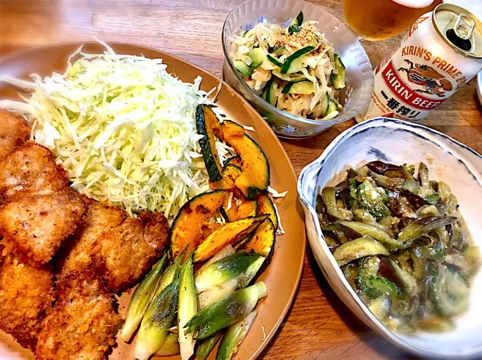 豚ももカツ   こねり（ゴーヤ&茄子） 切干大根と胡瓜の酢物|じゅんさんさん