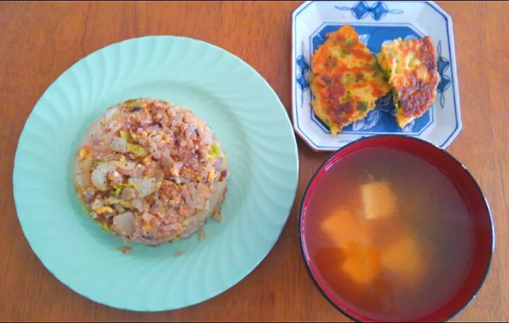 ８月１１日　炒飯　ねぎ焼き　お味噌汁|いもこ。さん