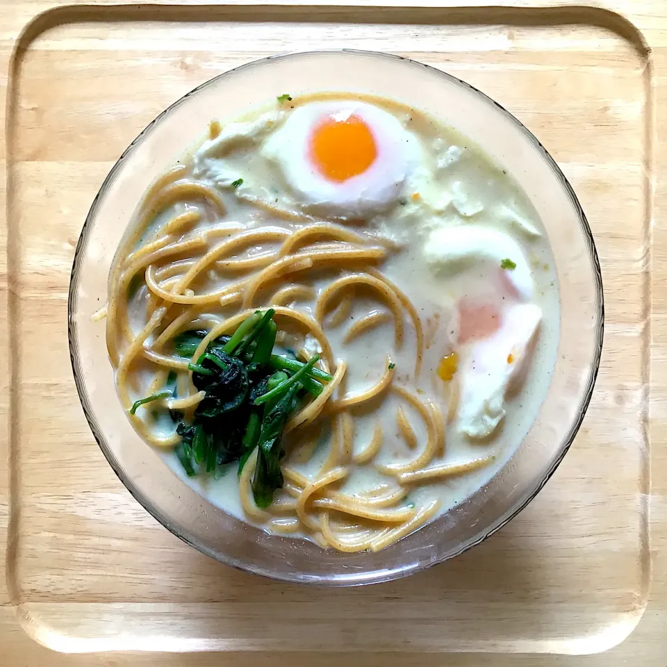 Snapdishの料理写真:重曹の魔法⭐︎豆乳パスタラーメン|🌿𝚌𝚑𝚎𝚛𝚗𝚘🥄さん