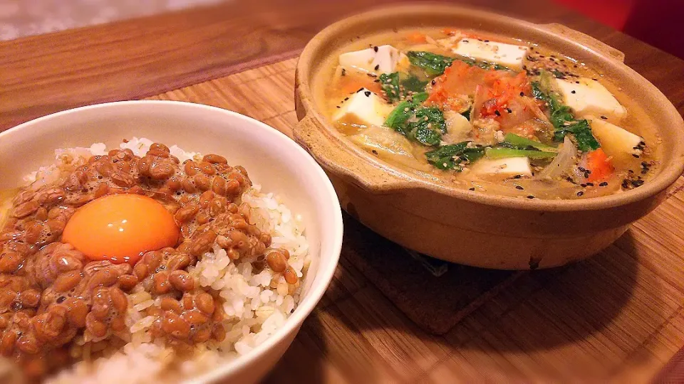 キムチ鍋&納豆卵かけご飯～
の晩ごはん✨|kaz(*･ω･)さん