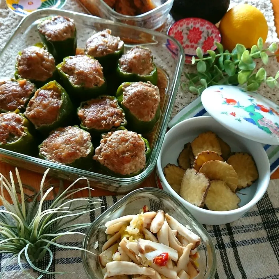 Snapdishの料理写真:作り置き～ピーマンの肉詰め他|とまと🍅さん