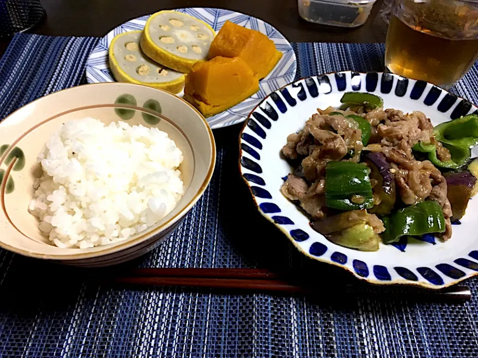 なす味噌炒め、かぼちゃ煮、からしレンコン|ちぐあささん