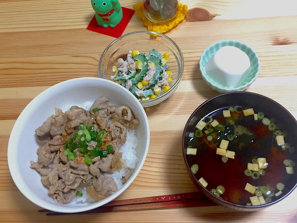 ぶた丼とゴーヤのサラダ|Kaedeさん