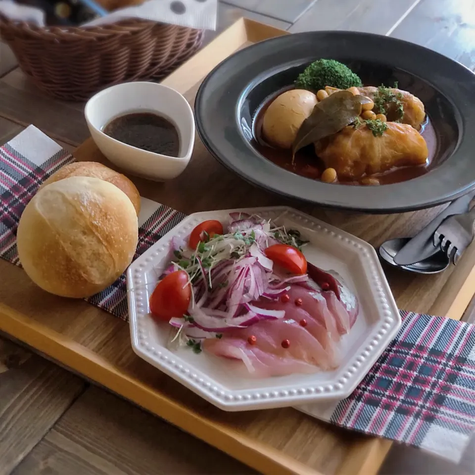 ツバスのカルパッチョ ロールキャベツ プチパン|ともみ。さん