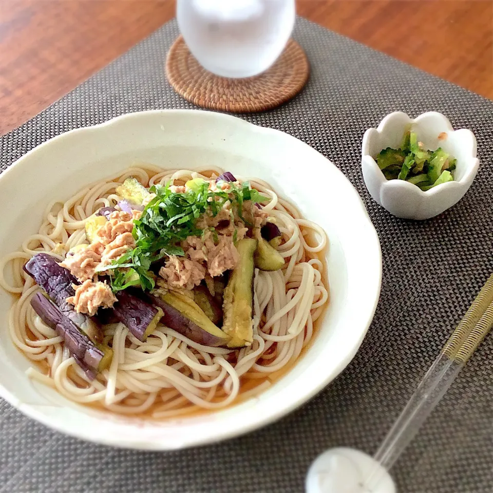 Snapdishの料理写真:ツナとなすの冷やしうどん
ゴーヤ の浅漬け|𓇼 Ⓢ Ⓗ Ⓘ Ⓝ Ⓞ Ⓑ Ⓤ 𓇼さん